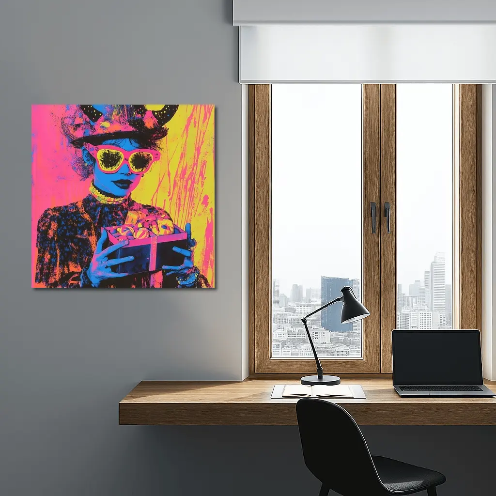 Pop Art Woman Neon Hat Sunglasses Yellow – Wall Art