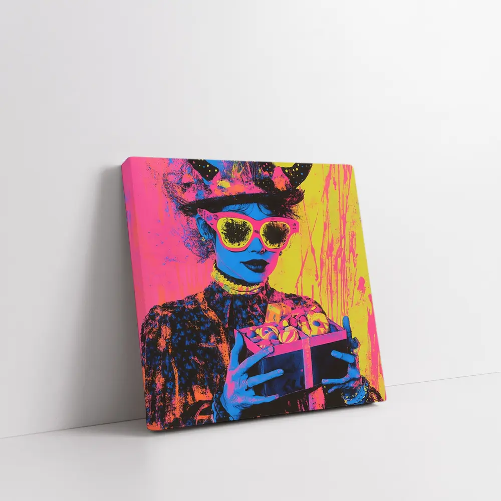 Pop Art Woman Neon Hat Sunglasses Yellow – Wall Art