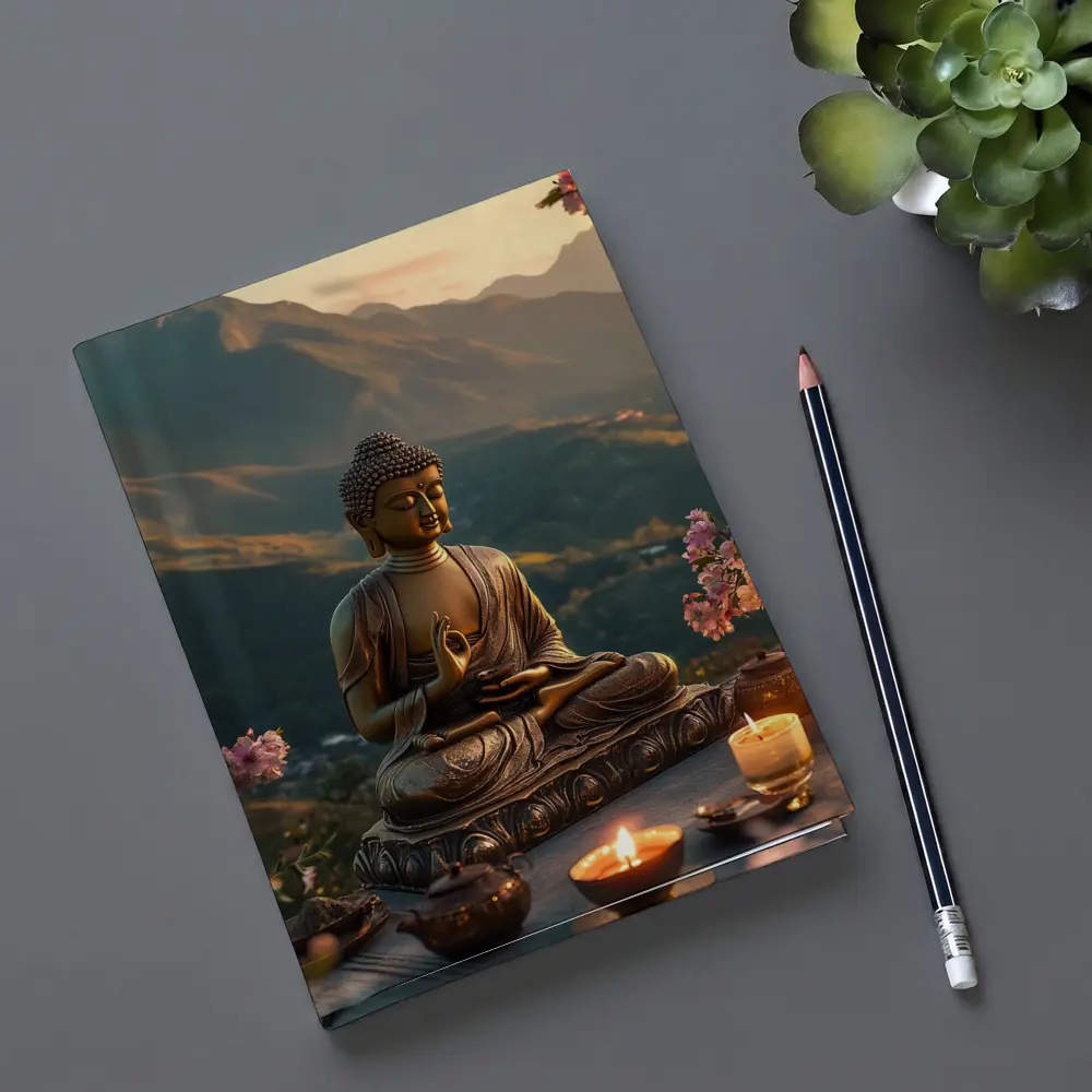 Golden Buddha Statue Mountain Sunset Candles – Notebooks
