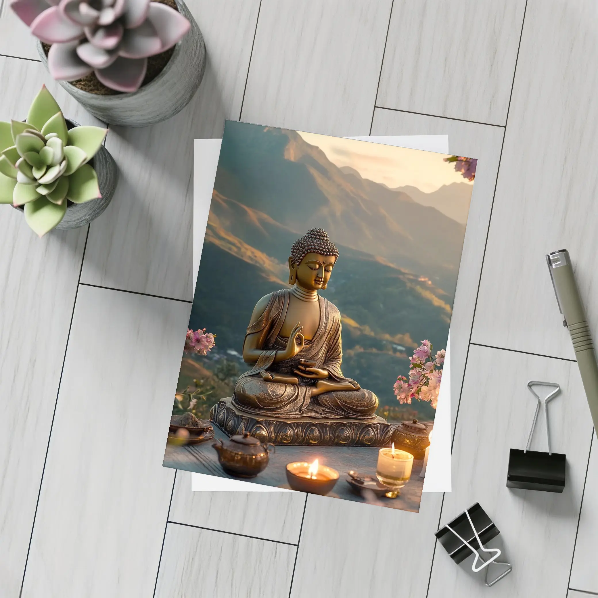 Golden Buddha Statue Mountain Sunset Candles – Postcards
