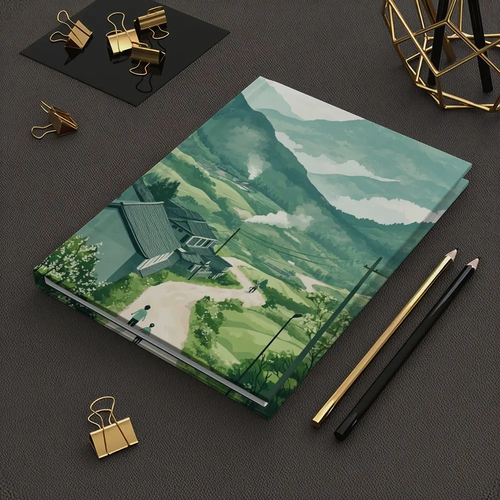 Green Village Road Walking Illustration Art – Notebooks