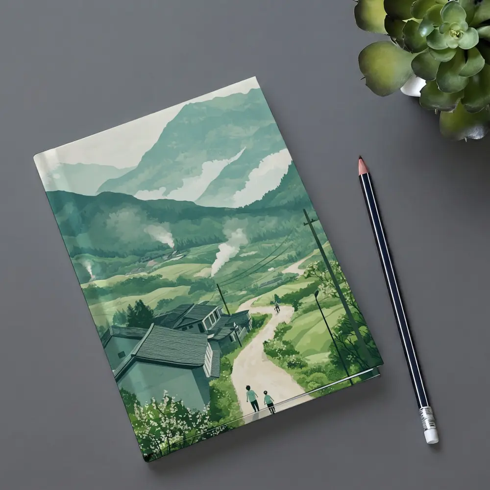 Green Village Road Walking Illustration Art – Notebooks