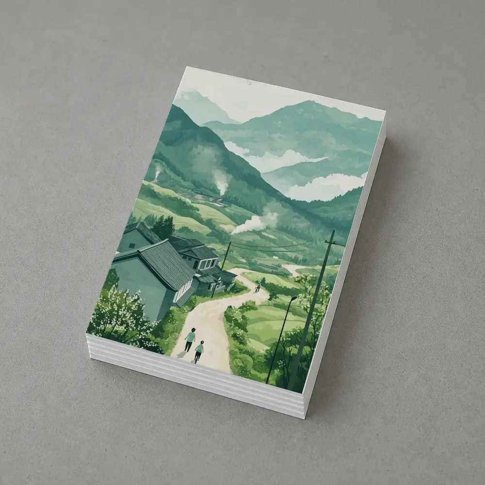 Green Village Road Walking Illustration Art – Postcards