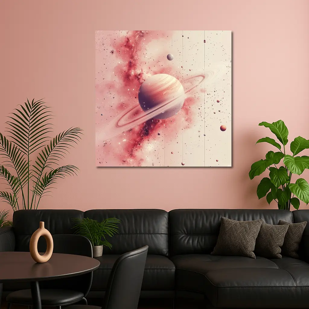 Saturn Rings Pink Galaxy Space Art – Wall Art