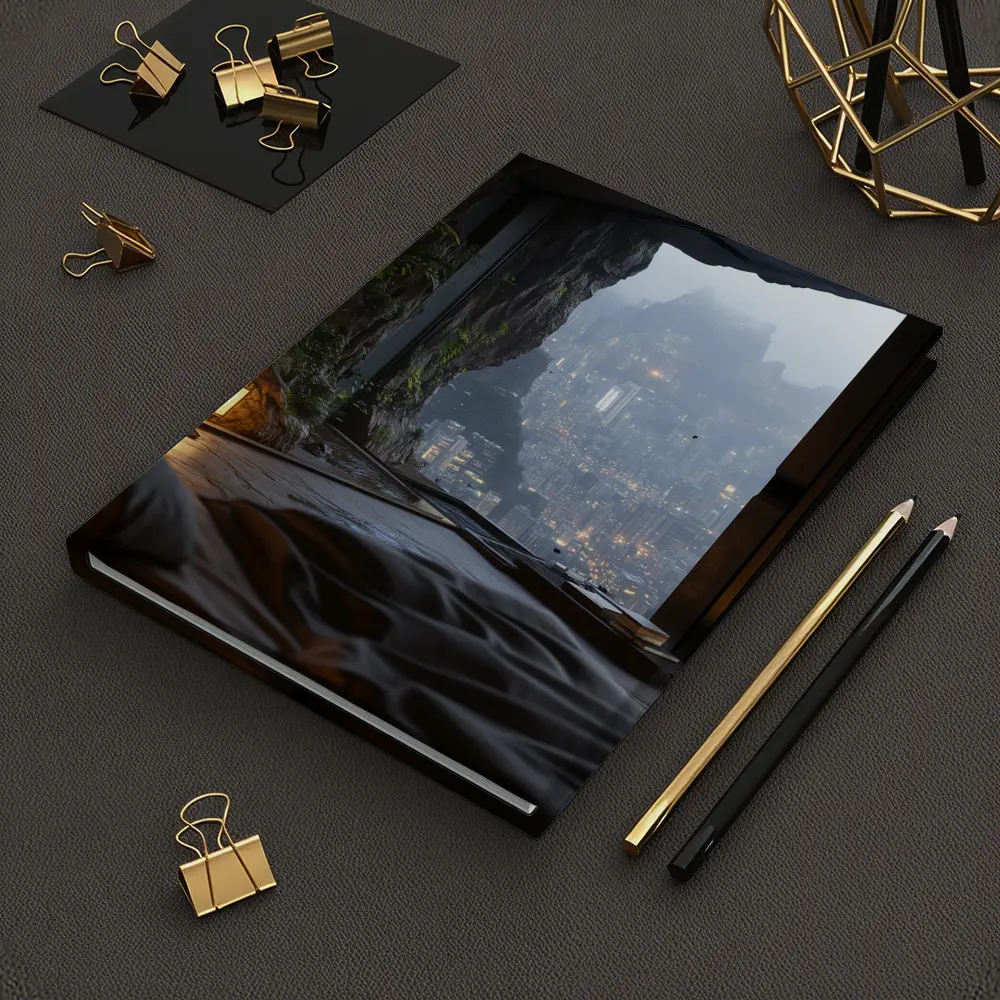 Cave Bedroom Overlooking Misty Futuristic City – Notebooks