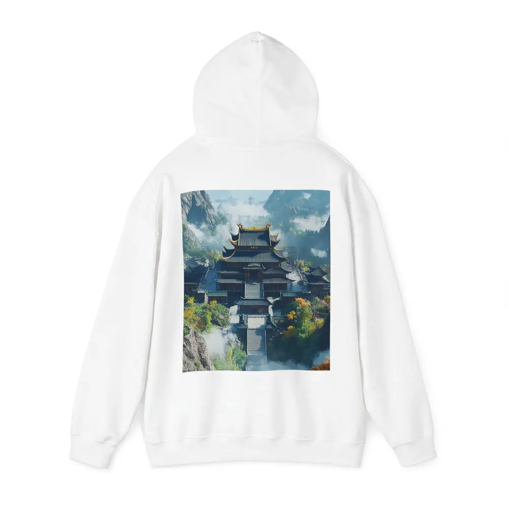 Ancient Chinese Temple Misty Mountain Landscape – Hoodies