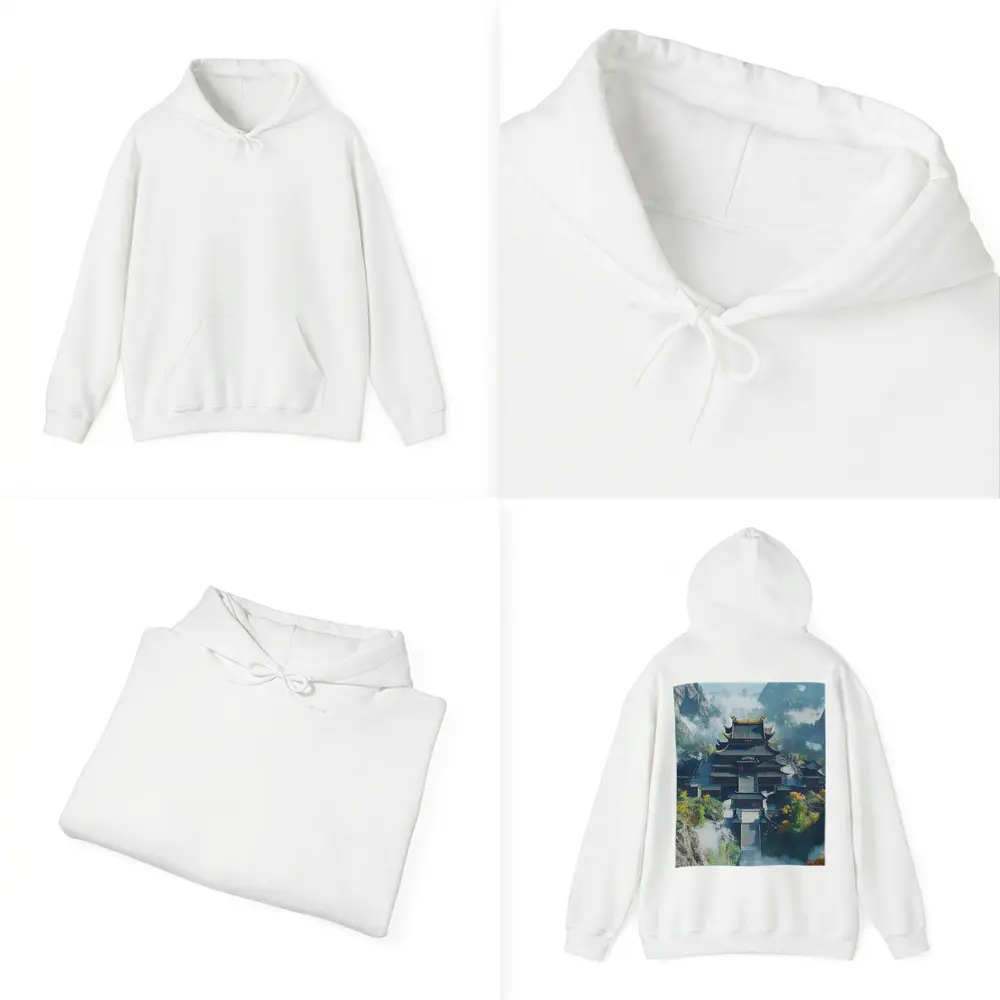 Ancient Chinese Temple Misty Mountain Landscape – Hoodies