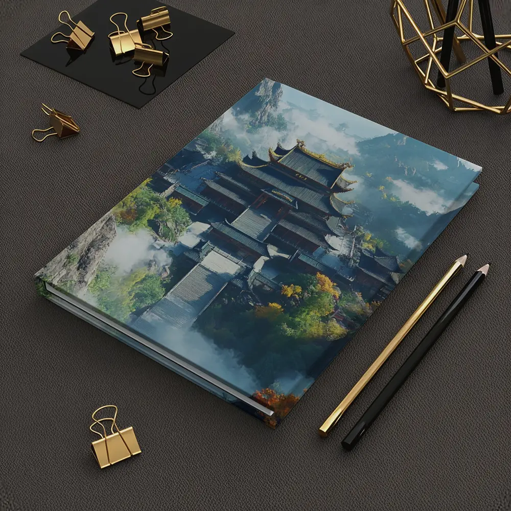 Ancient Chinese Temple Misty Mountain Landscape – Notebooks