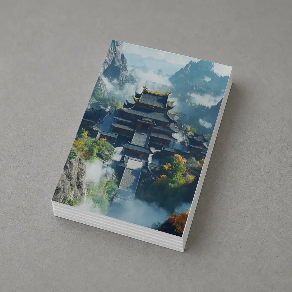 Ancient Chinese Temple Misty Mountain Landscape – Postcards