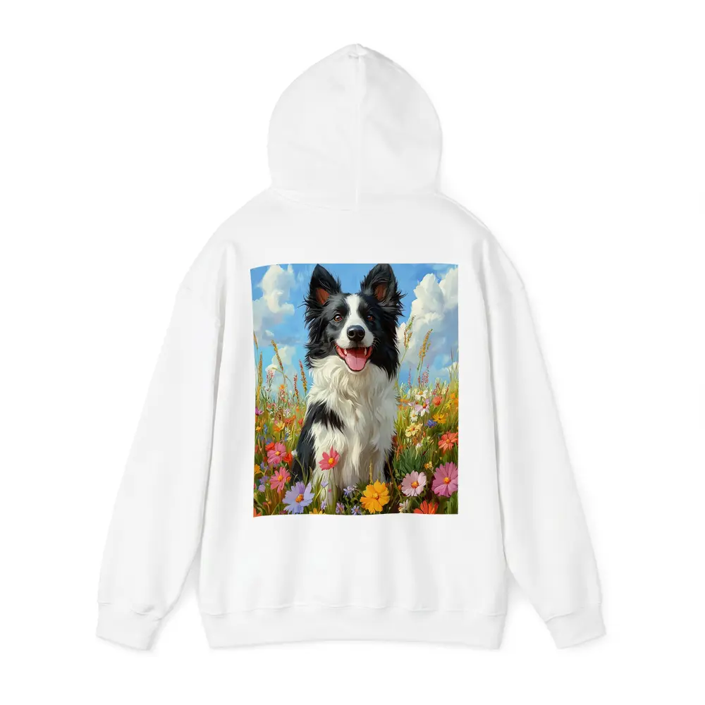Border Collie Dog Sitting In Wildflower Field – Hoodies