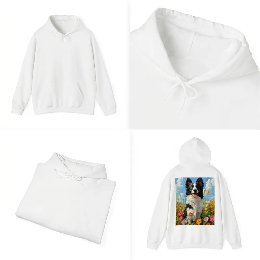 Border Collie Dog Sitting In Wildflower Field – Hoodies