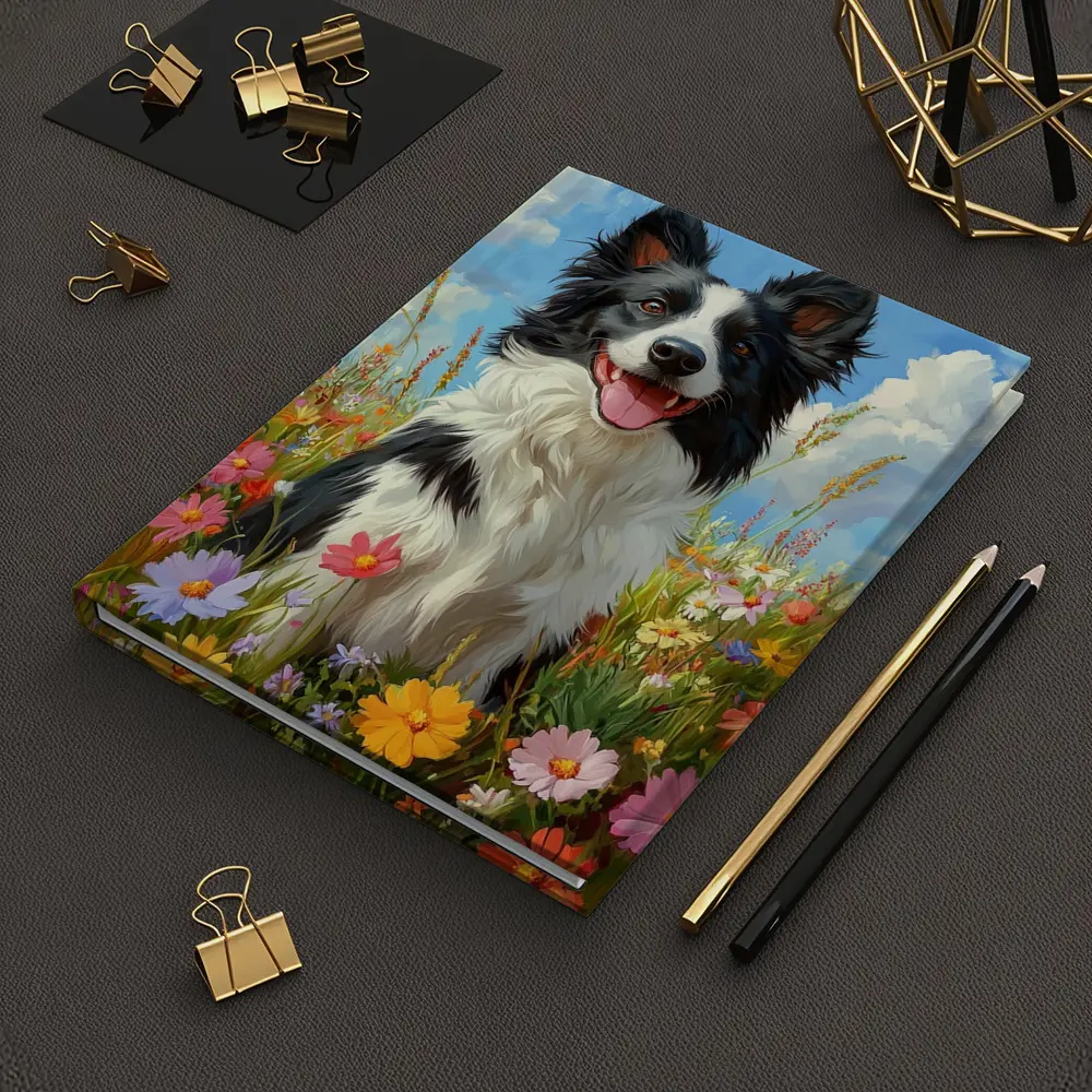 Border Collie Dog Sitting In Wildflower Field – Notebooks