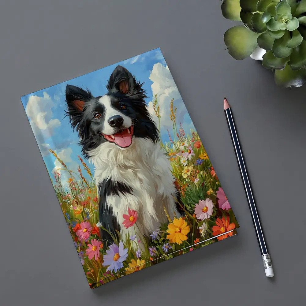 Border Collie Dog Sitting In Wildflower Field – Notebooks