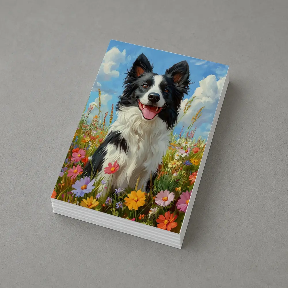Border Collie Dog Sitting In Wildflower Field – Postcards