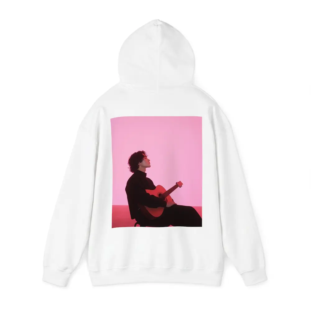 Young Man Guitar Pink Neon Background – Hoodies