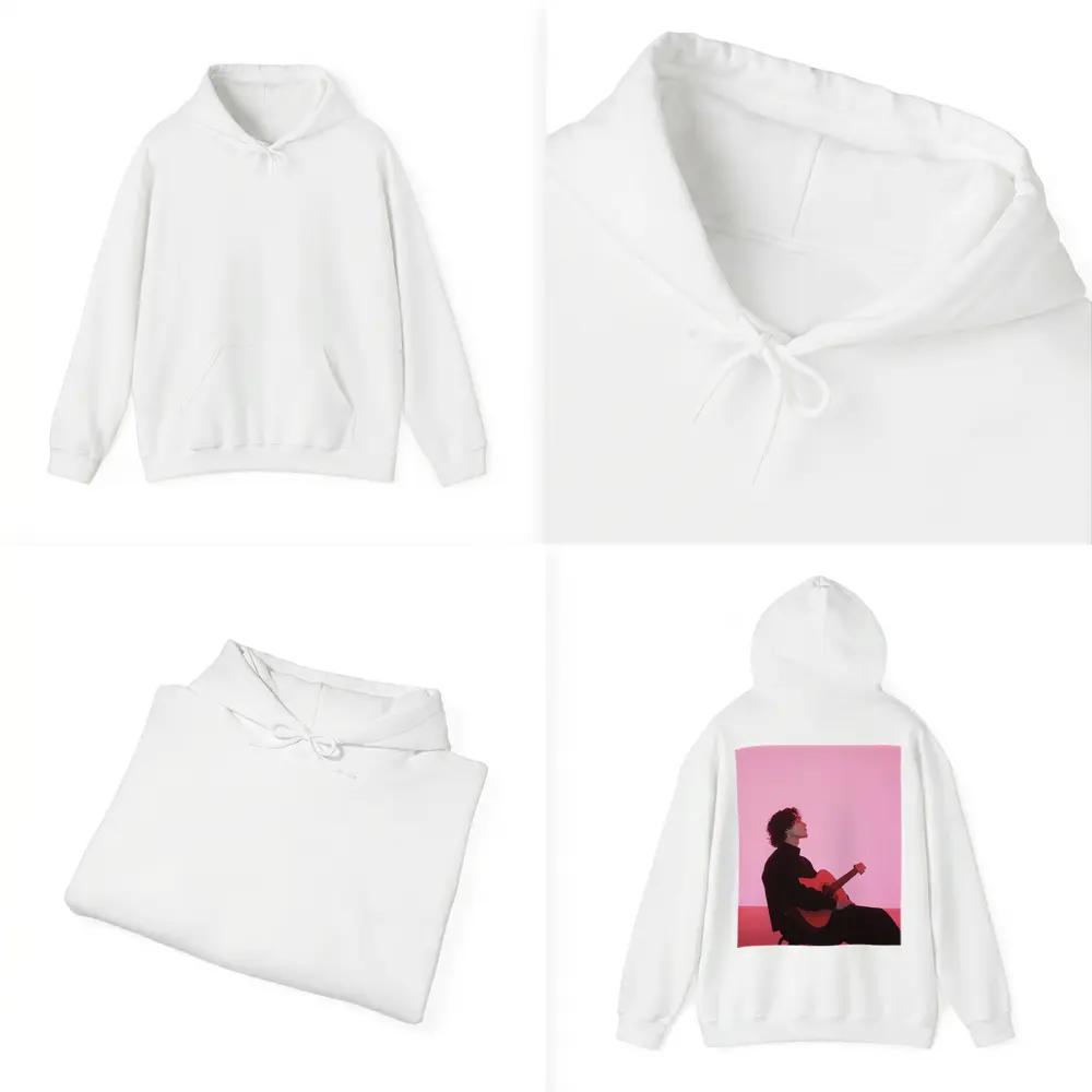 Young Man Guitar Pink Neon Background – Hoodies