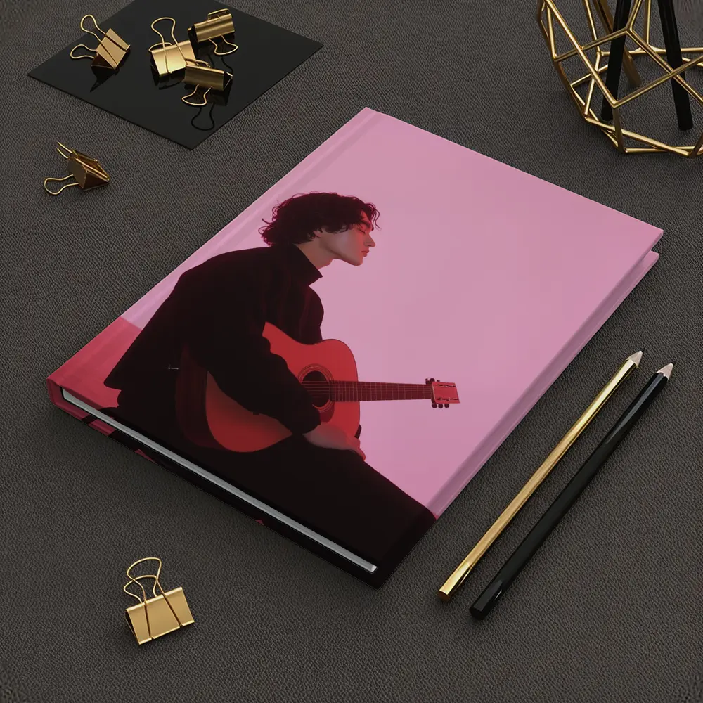 Young Man Guitar Pink Neon Background – Notebooks