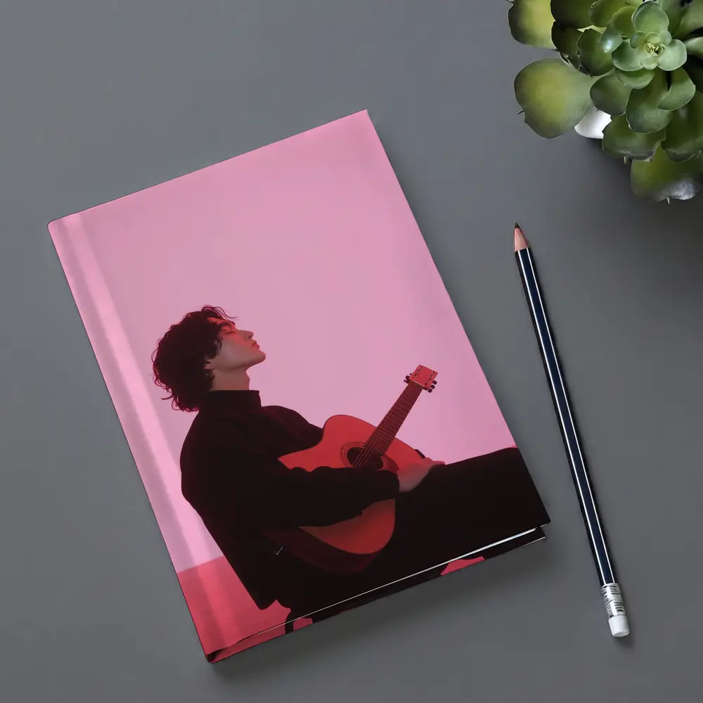 Young Man Guitar Pink Neon Background – Notebooks