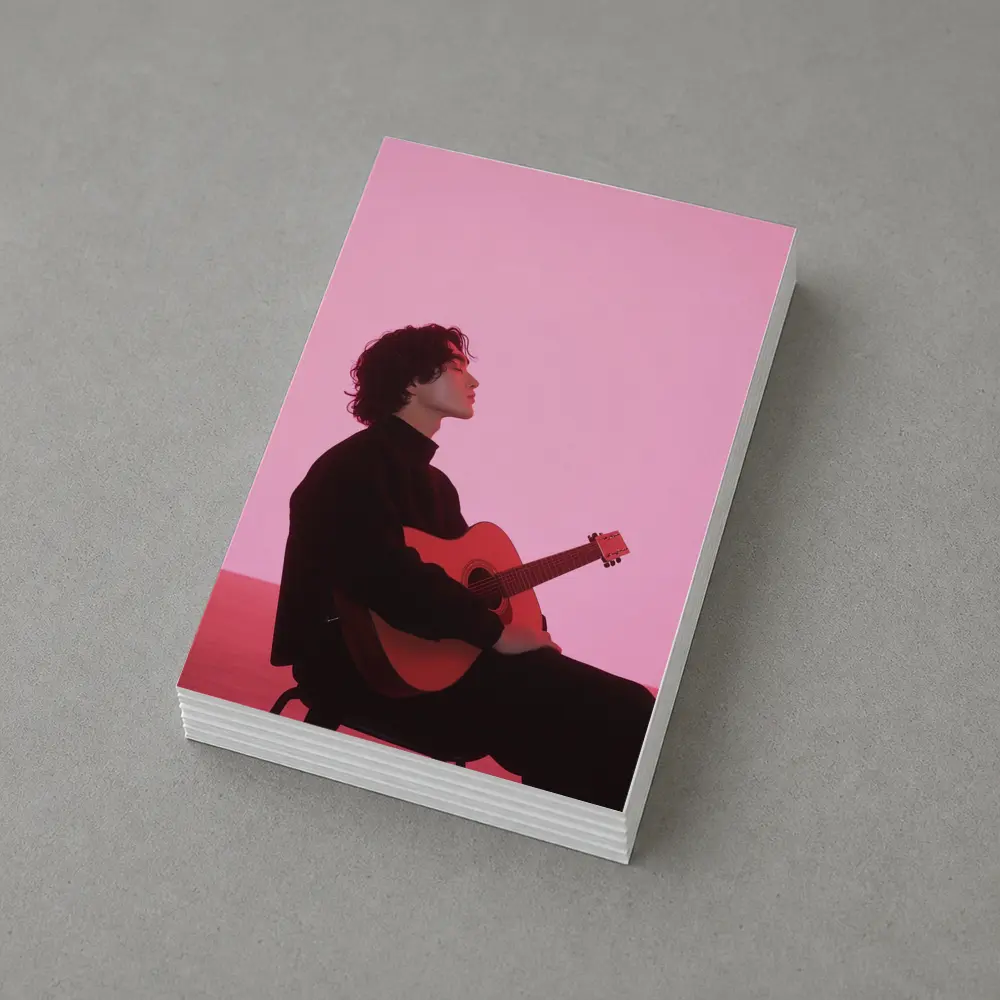 Young Man Guitar Pink Neon Background – Postcards