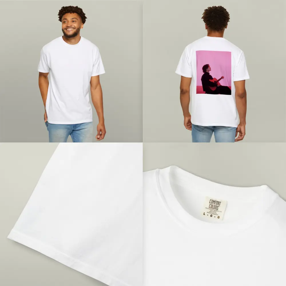 Young Man Guitar Pink Neon Background – T-Shirts