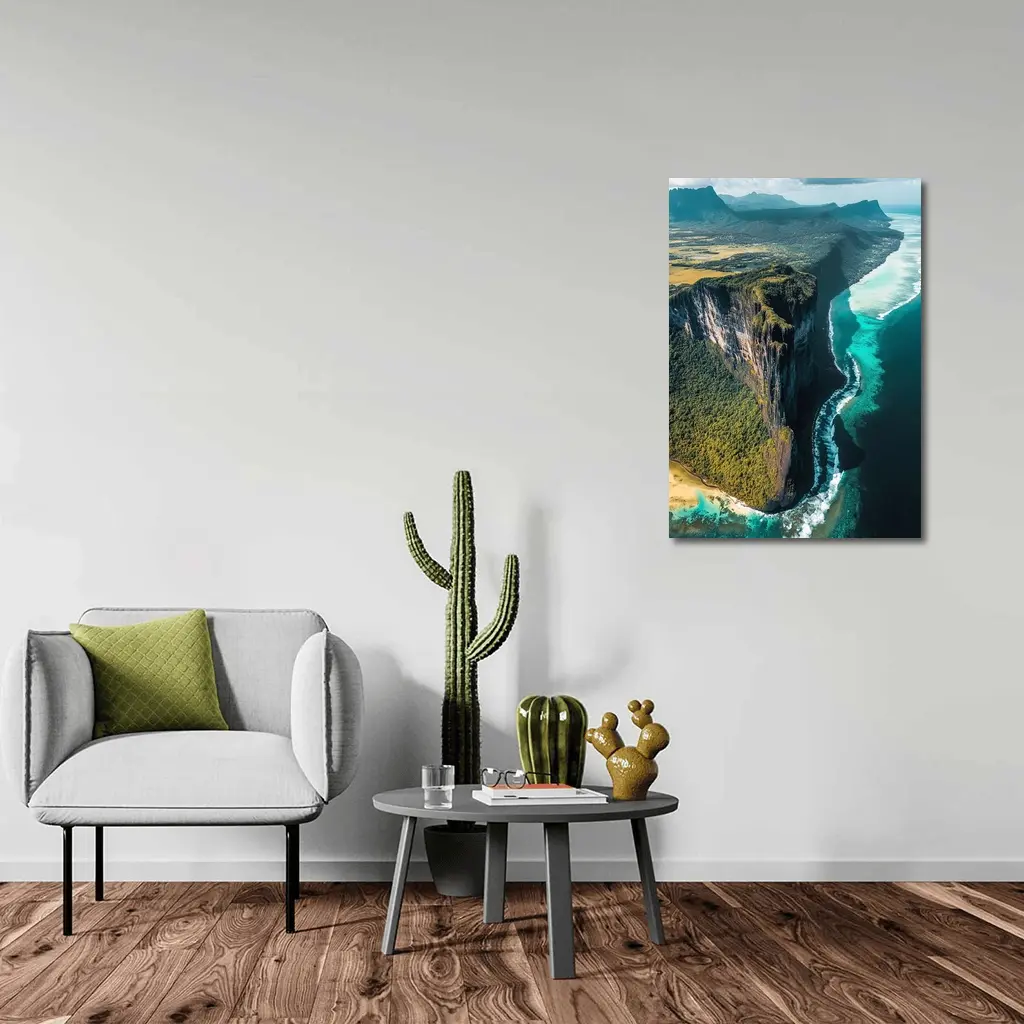 Aerial Cliff Coast Meeting Turquoise Ocean – Wall Art