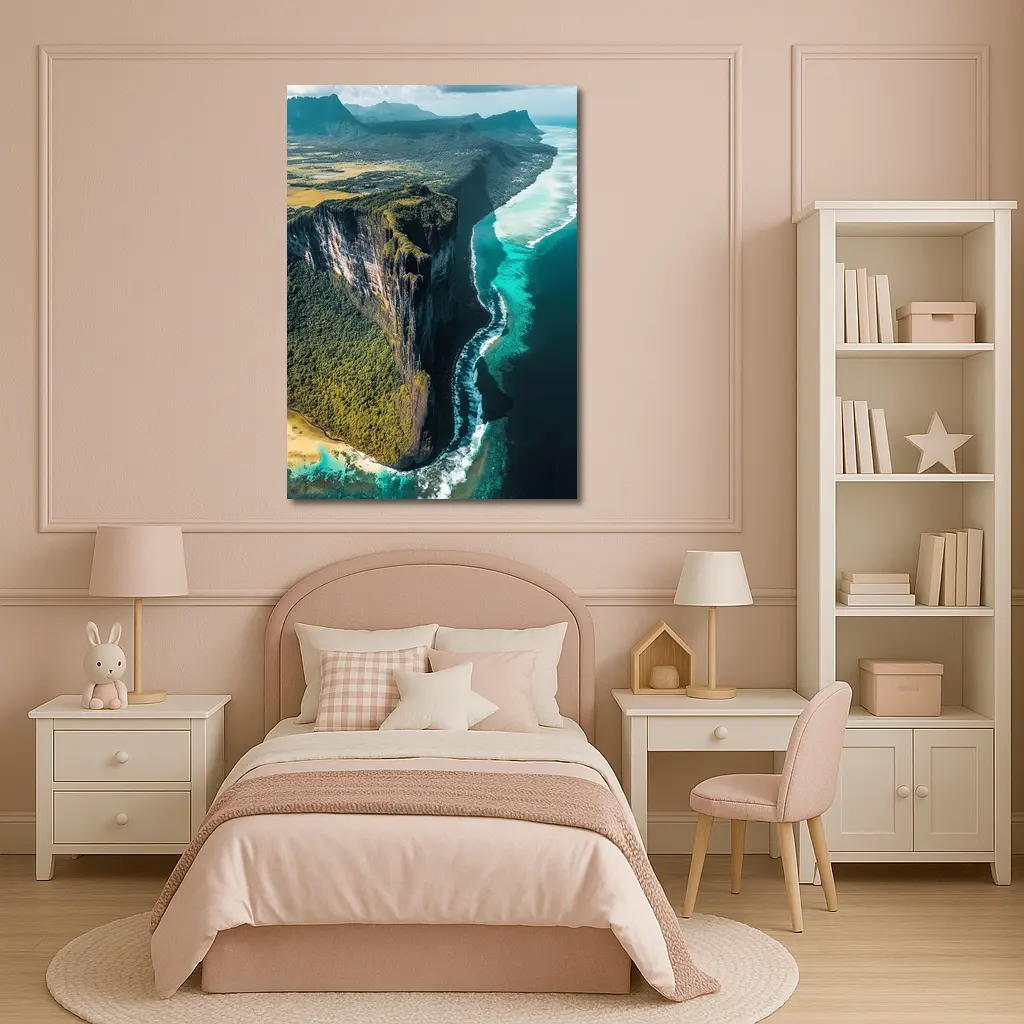Aerial Cliff Coast Meeting Turquoise Ocean – Wall Art