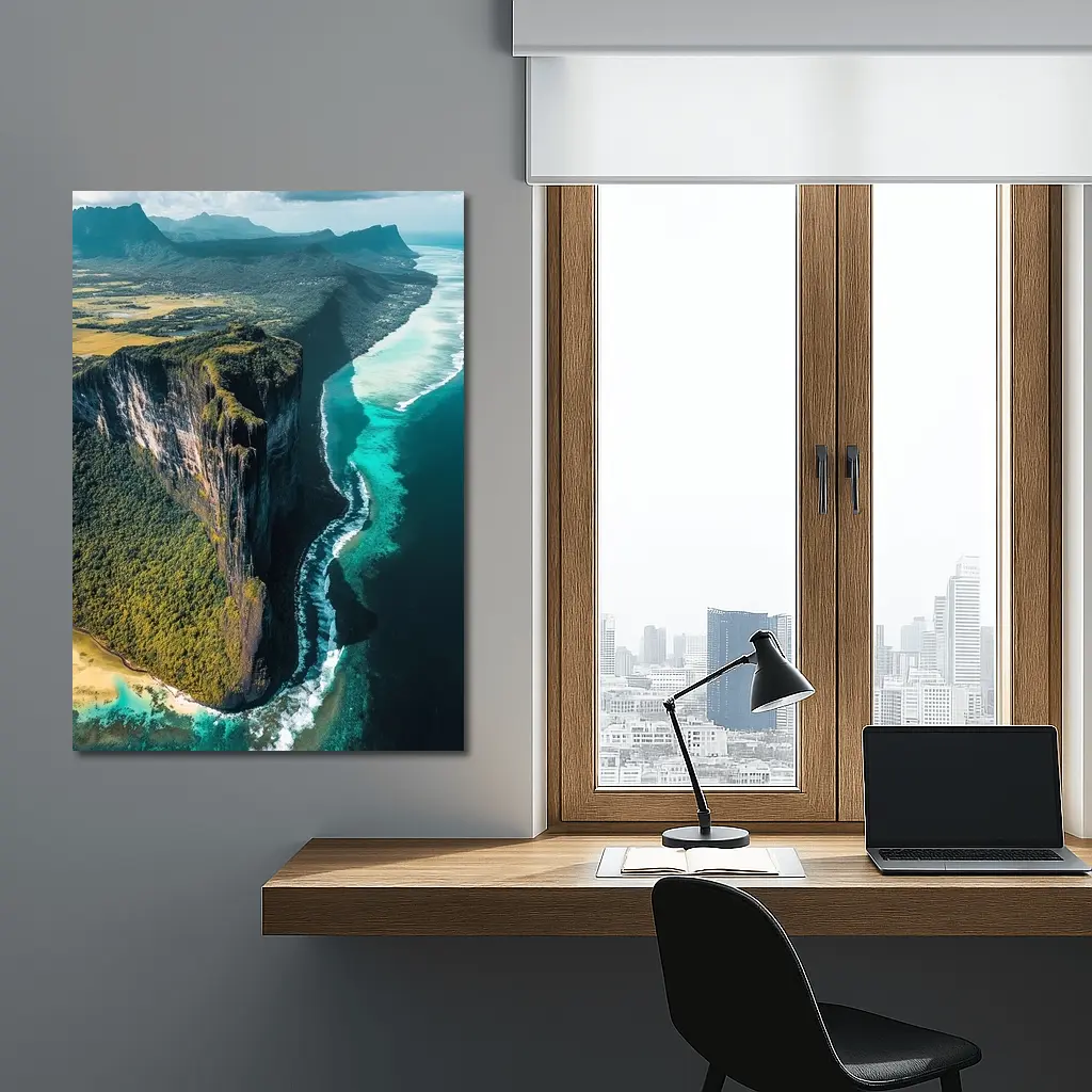 Aerial Cliff Coast Meeting Turquoise Ocean – Wall Art