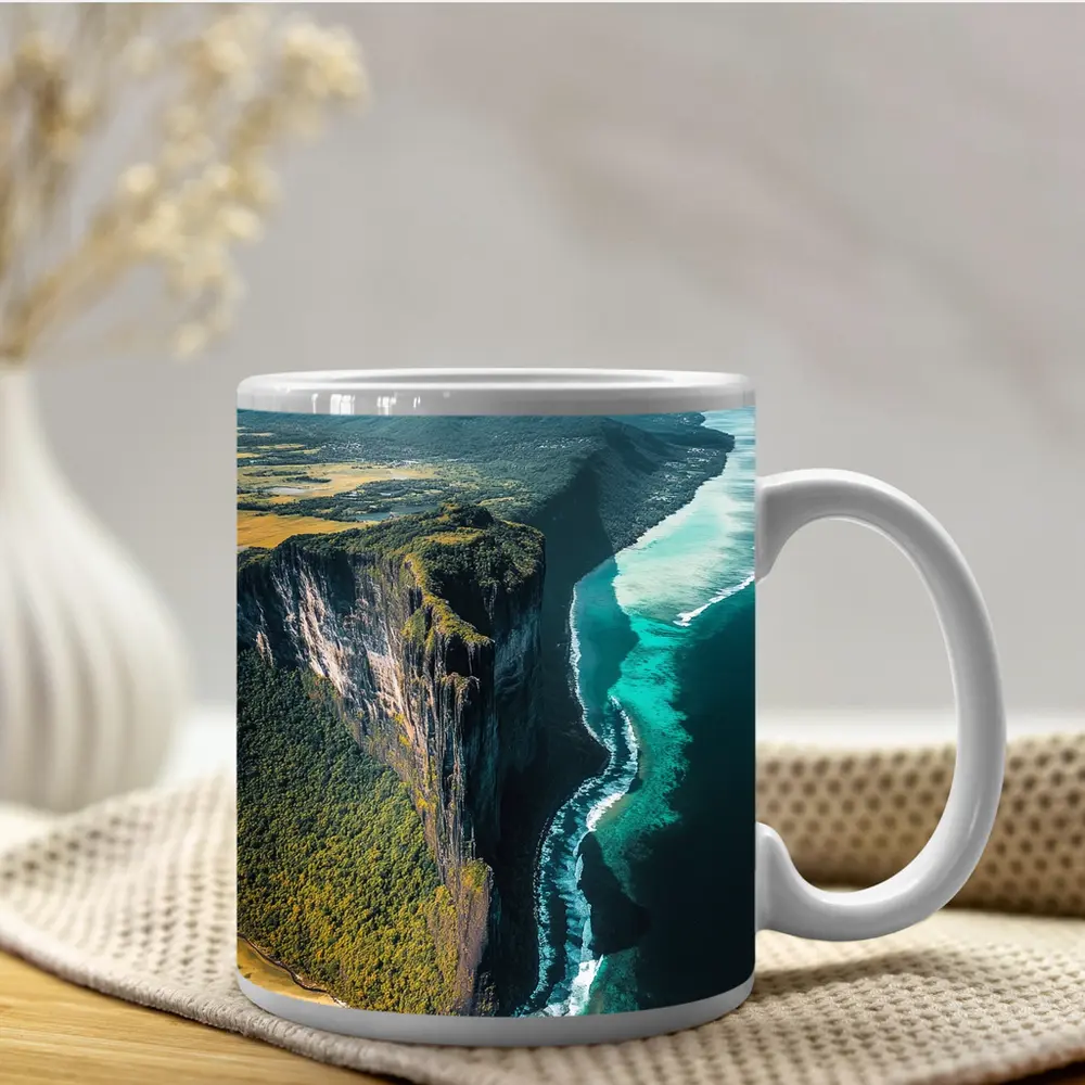 Aerial Cliff Coast Meeting Turquoise Ocean – Mugs