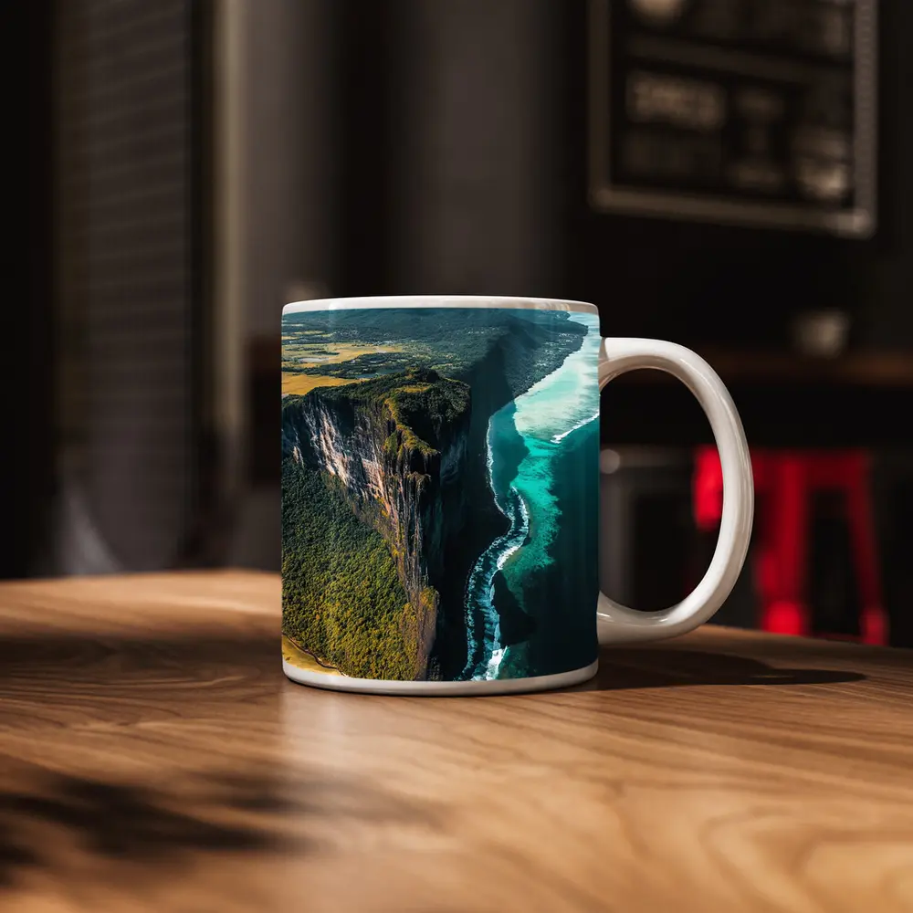 Aerial Cliff Coast Meeting Turquoise Ocean – Mugs