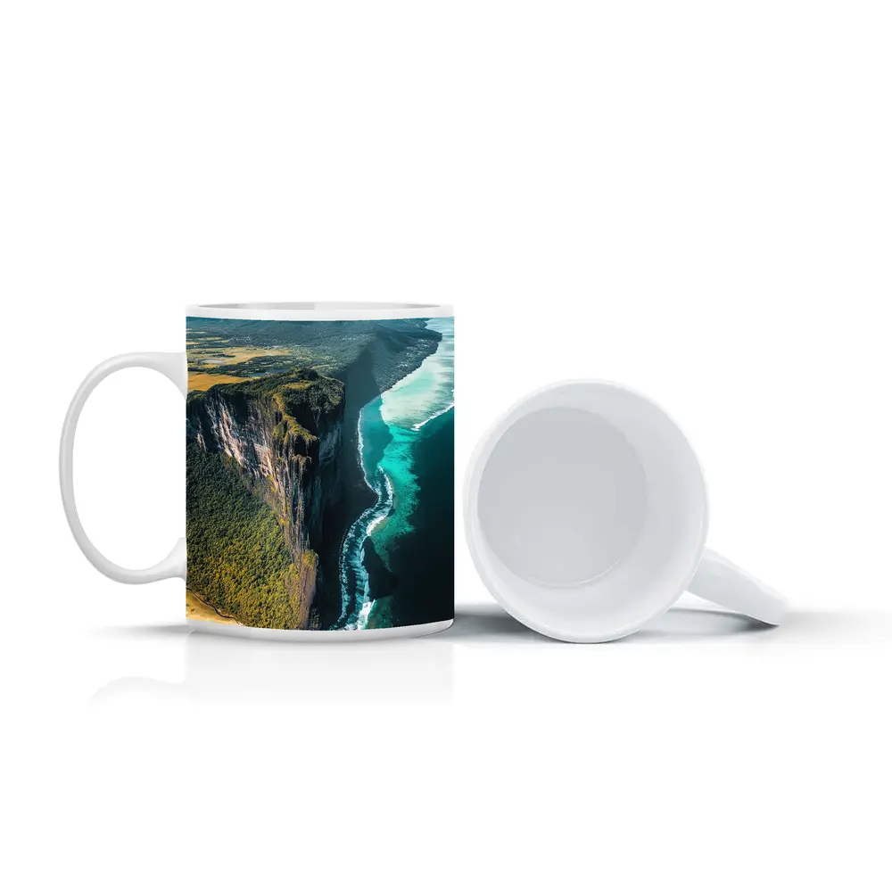 Aerial Cliff Coast Meeting Turquoise Ocean – Mugs