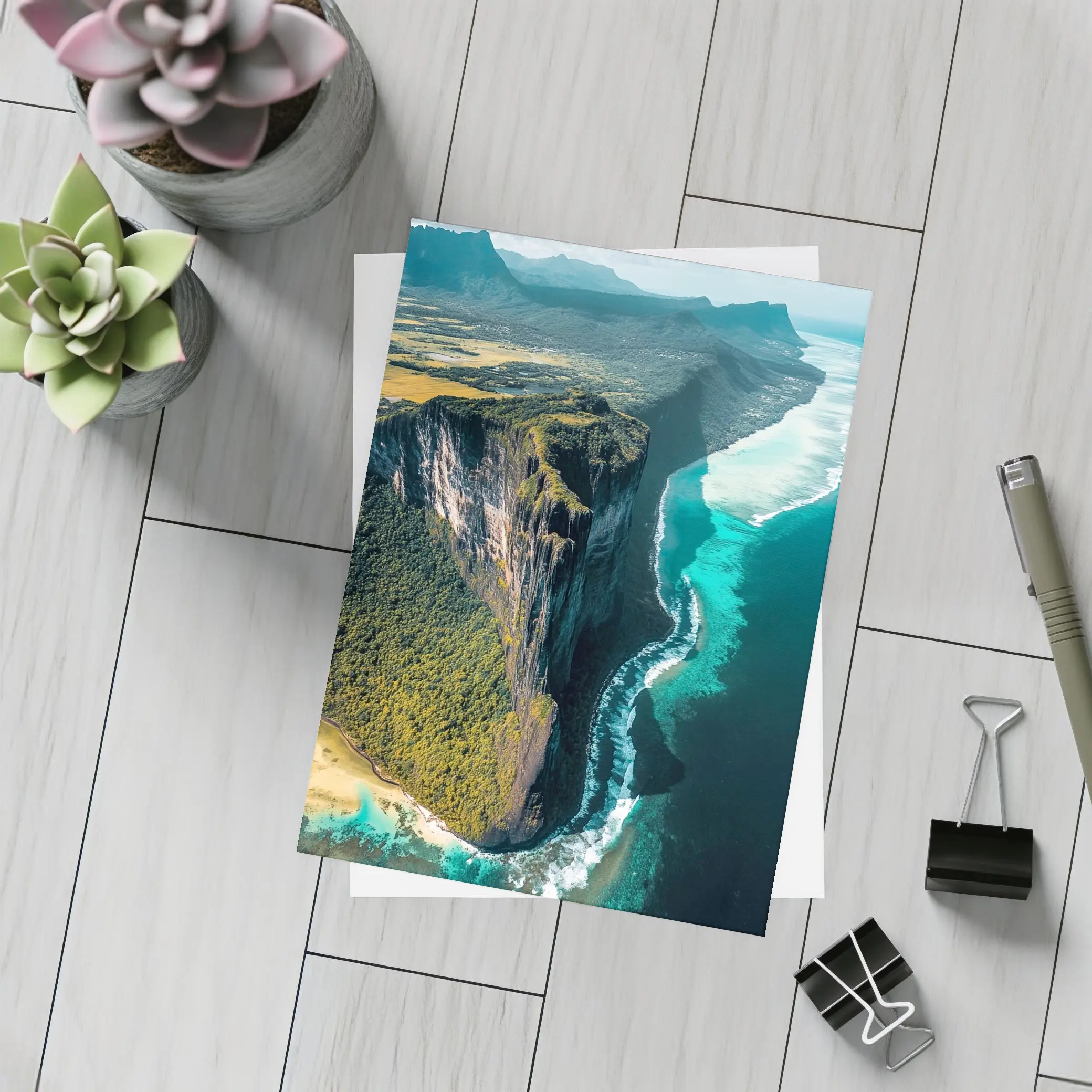 Aerial Cliff Coast Meeting Turquoise Ocean – Postcards
