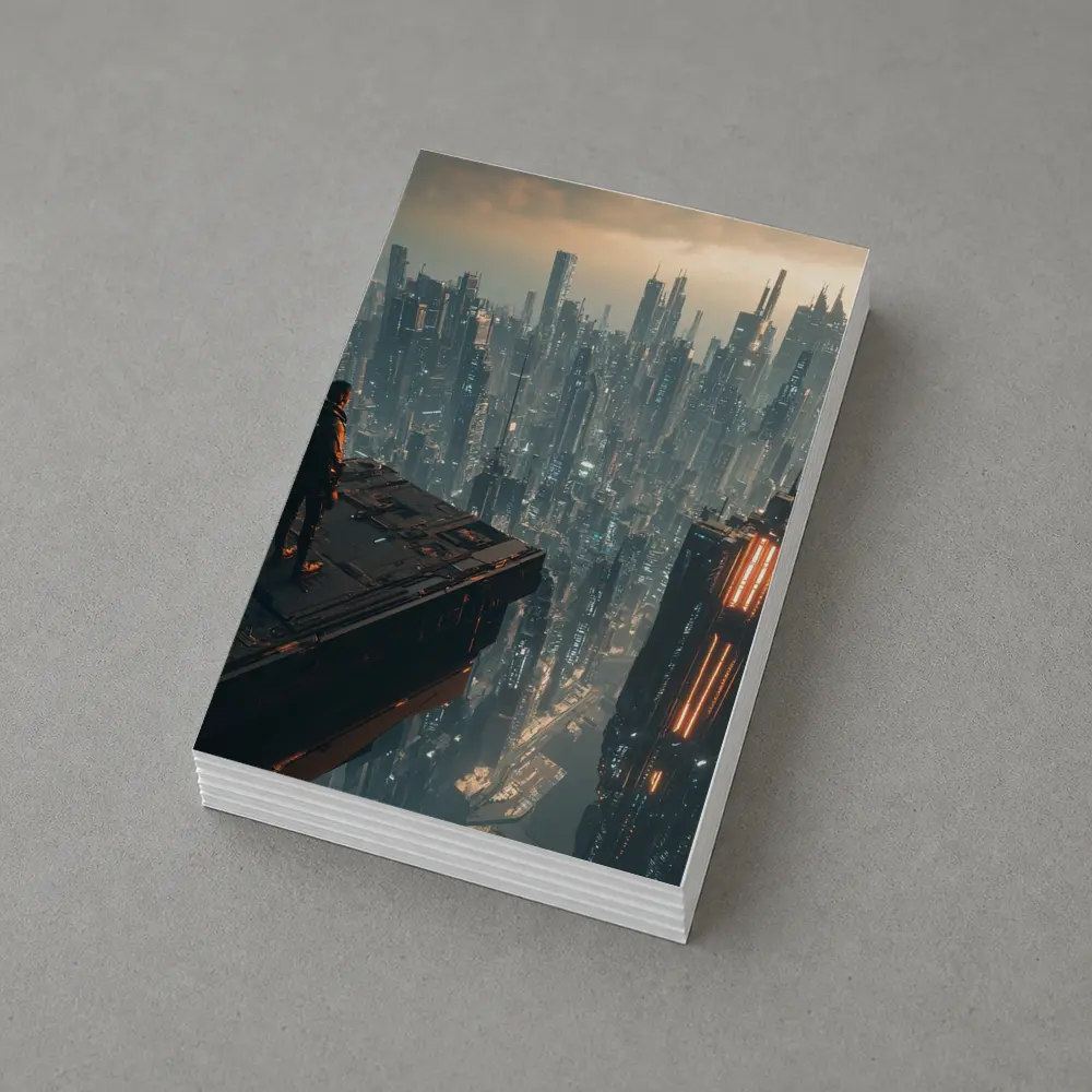 Lone Figure Standing Over Cyberpunk City – Postcards
