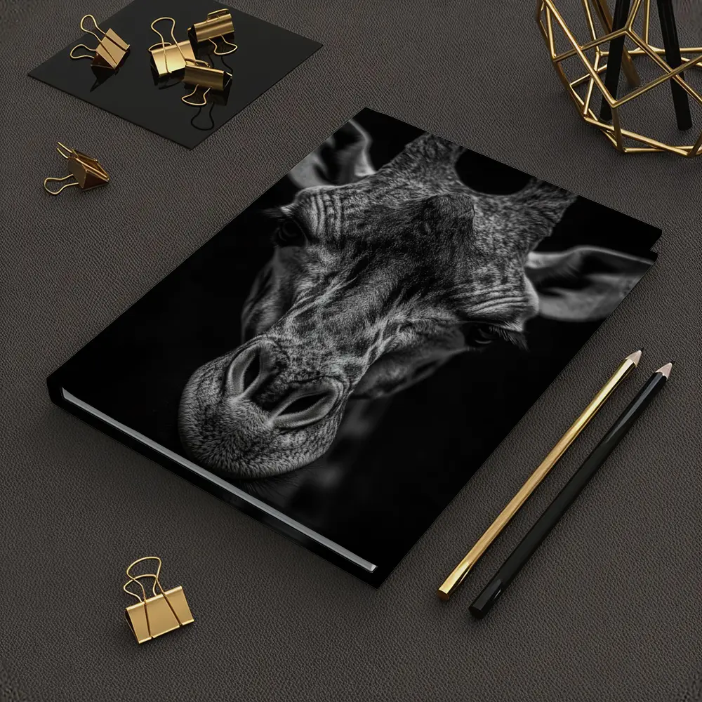 Giraffe Close Up Dark Black Background Portrait – Notebooks