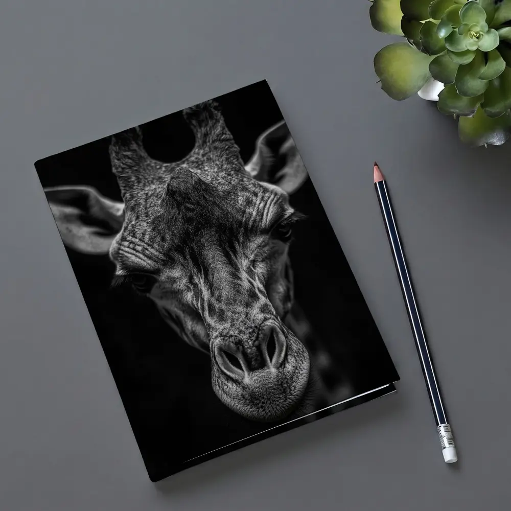 Giraffe Close Up Dark Black Background Portrait – Notebooks