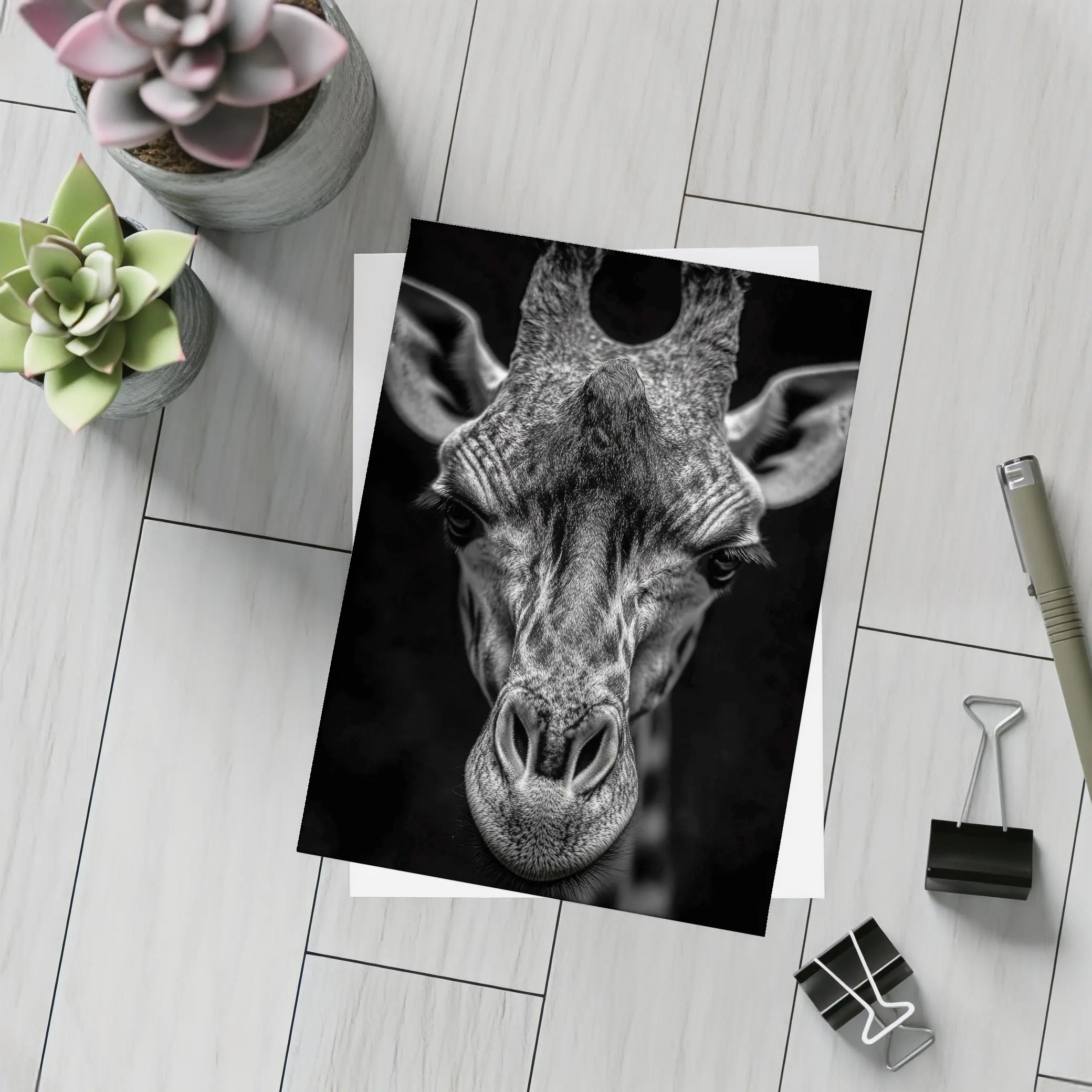 Giraffe Close Up Dark Black Background Portrait – Postcards