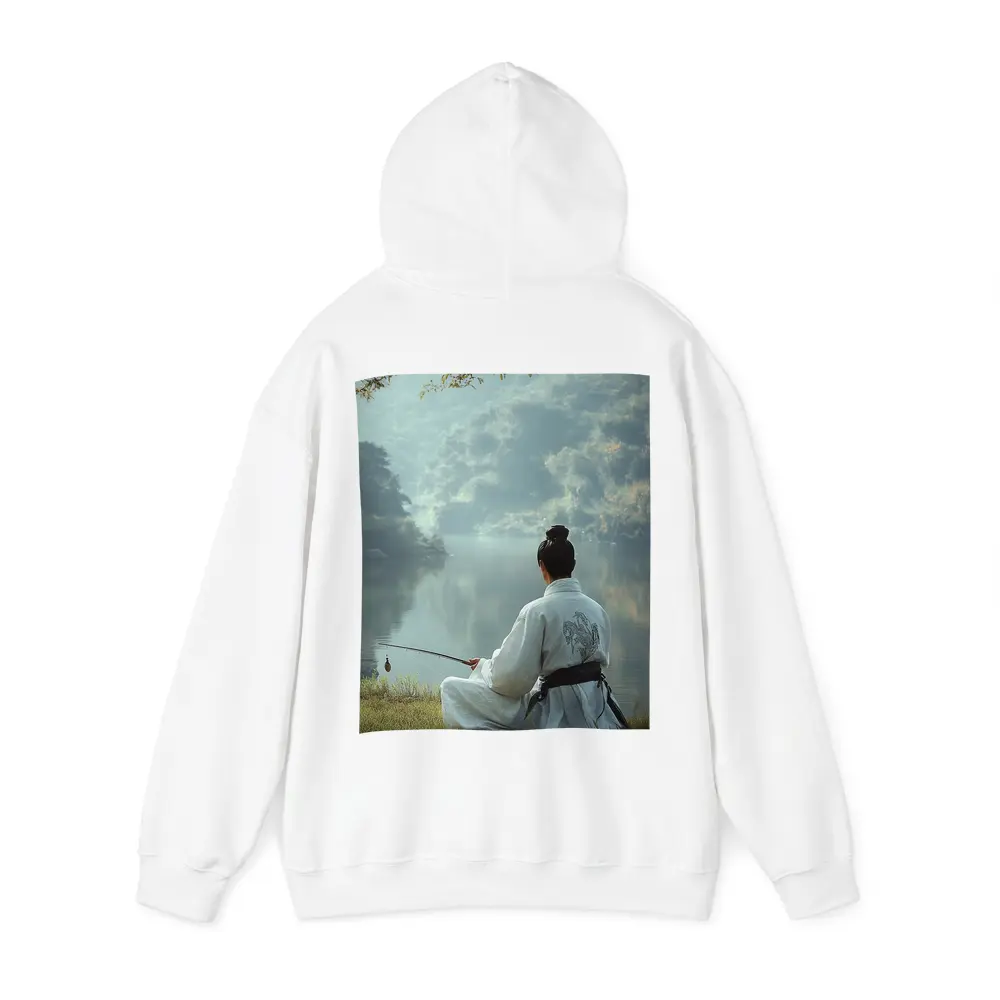 Samurai Man Fishing By Misty Lake – Hoodies
