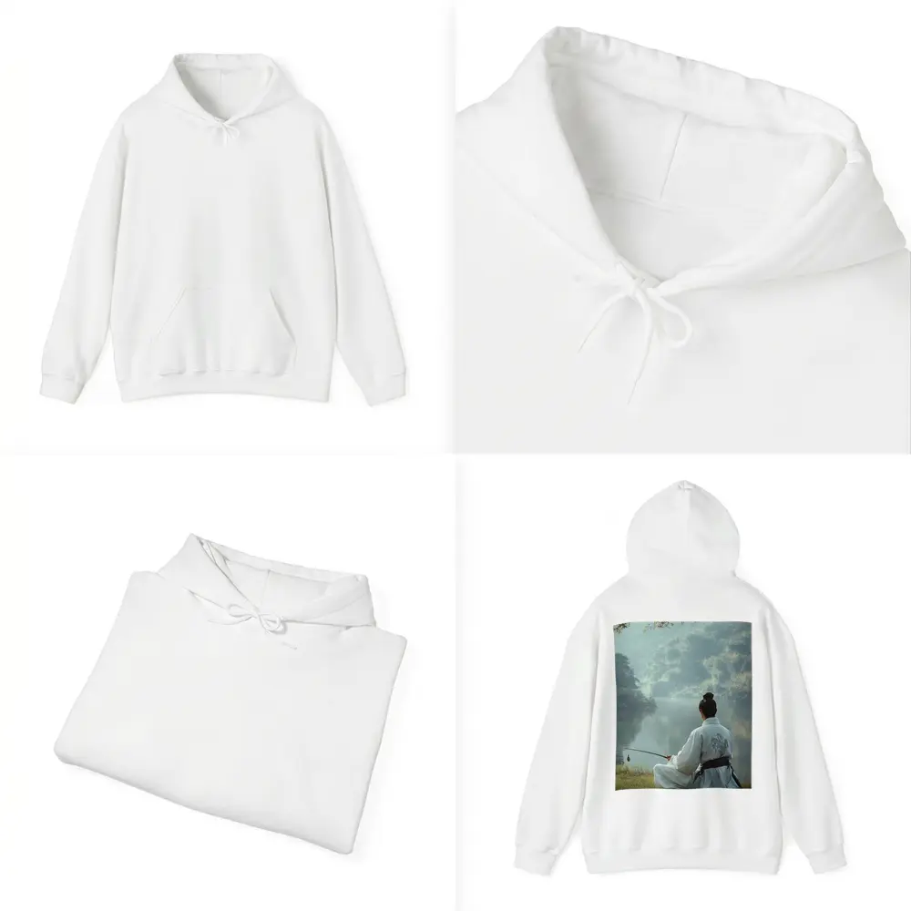 Samurai Man Fishing By Misty Lake – Hoodies