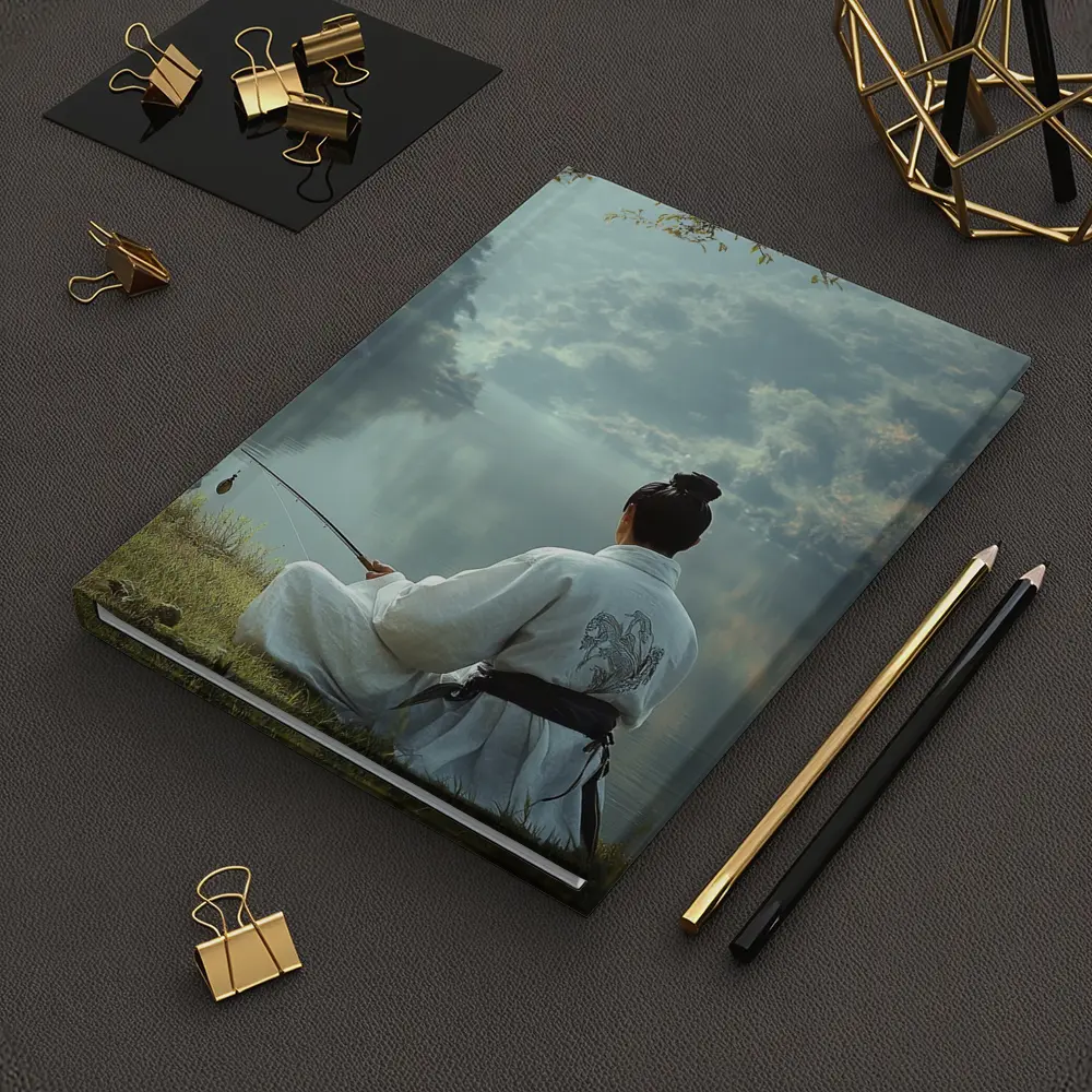 Samurai Man Fishing By Misty Lake – Notebooks