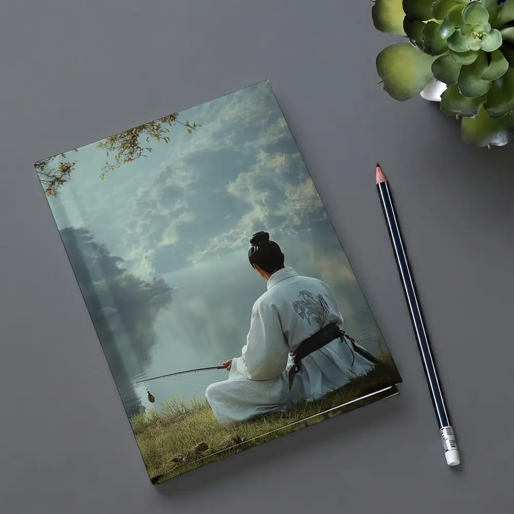Samurai Man Fishing By Misty Lake – Notebooks