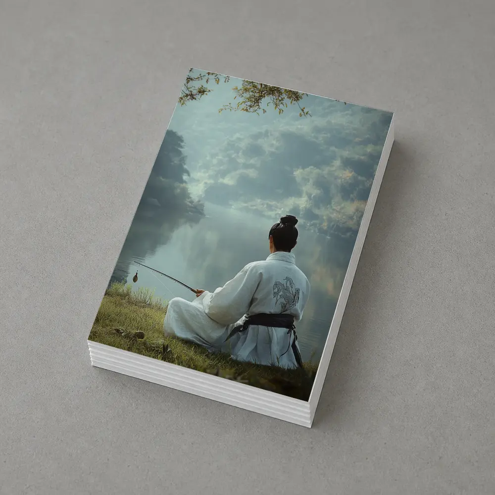 Samurai Man Fishing By Misty Lake – Postcards