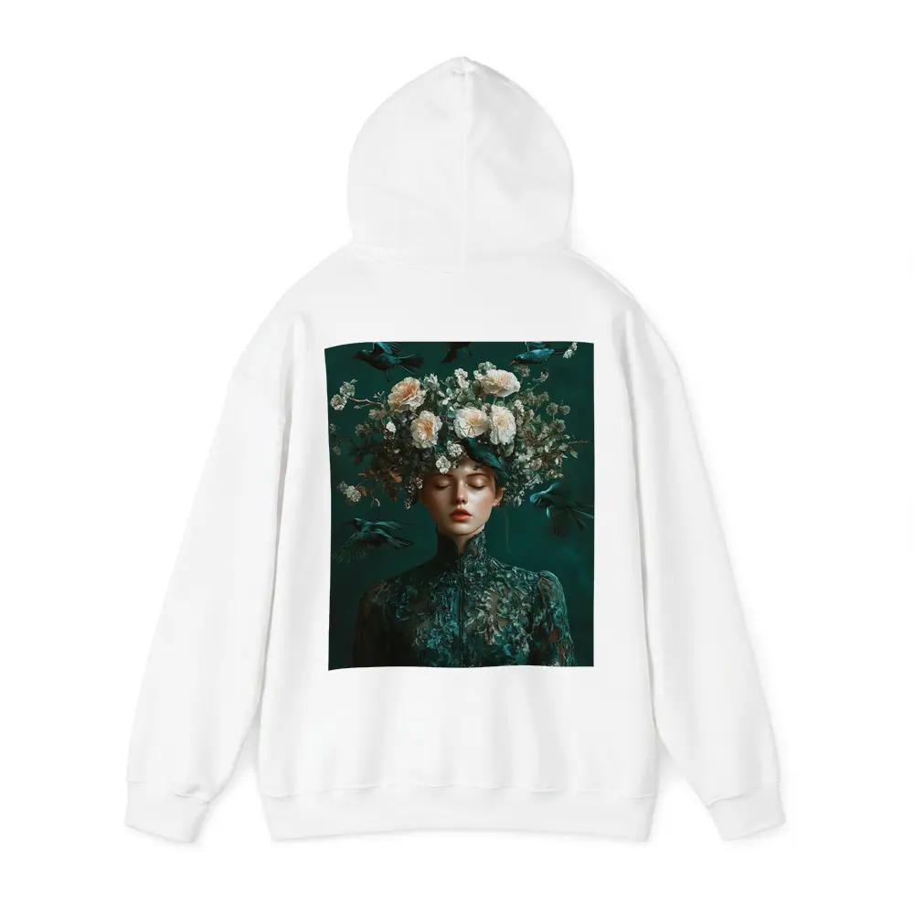 Woman With Flowers And Birds Teal – Hoodies