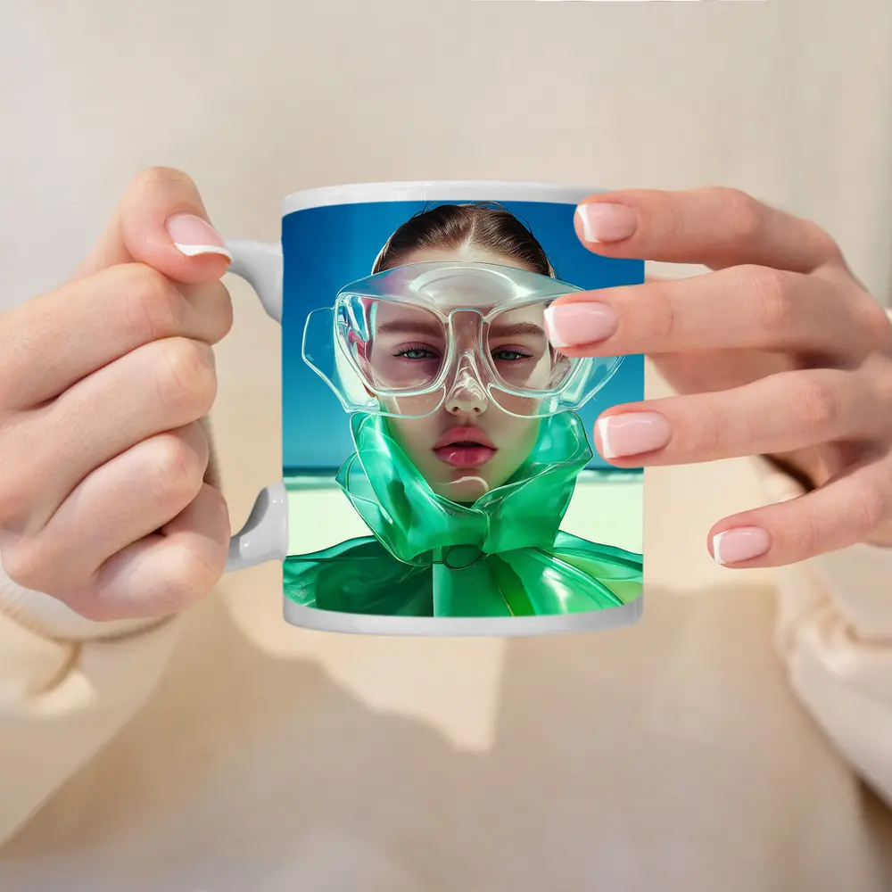 Futuristic Fashion Woman Beach Summer Portrait – Mugs