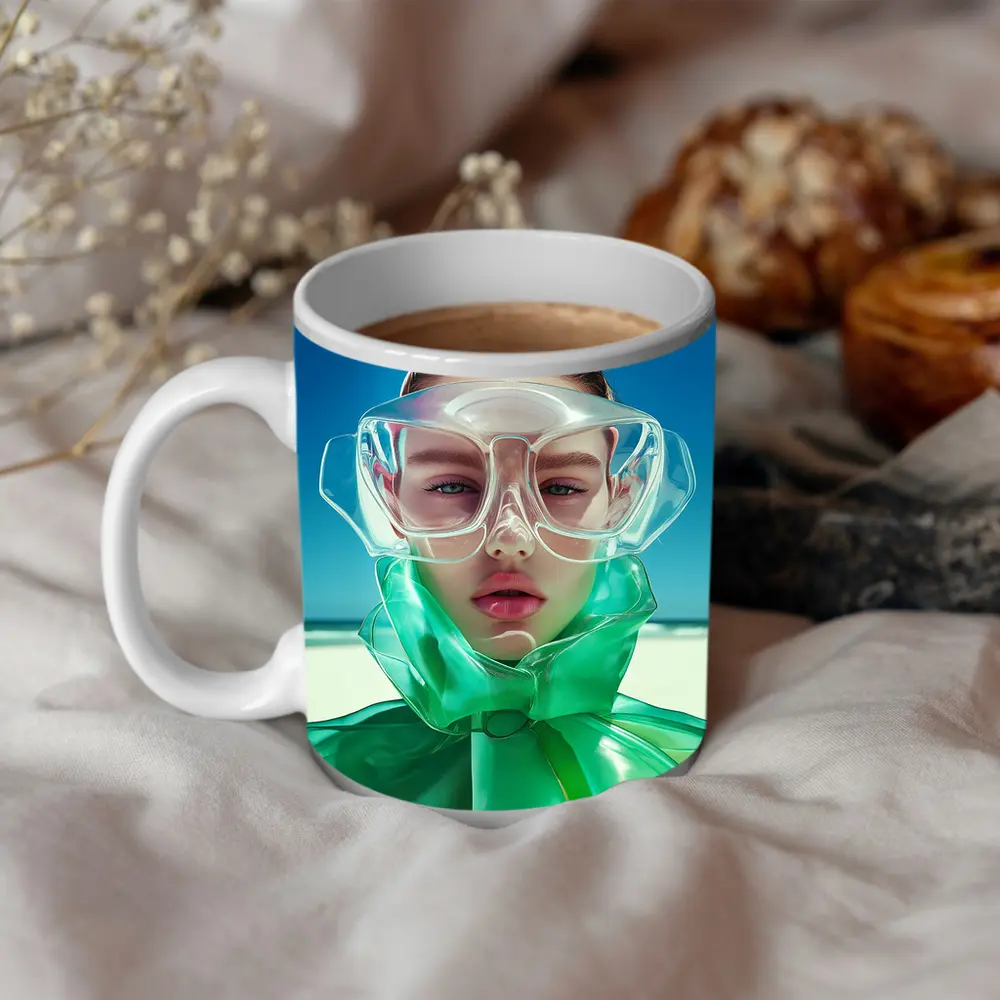 Futuristic Fashion Woman Beach Summer Portrait – Mugs