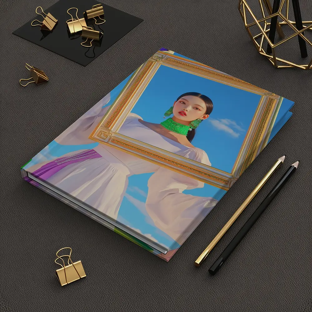 Korean Girl Holding Gold Frame Blue Sky – Notebooks