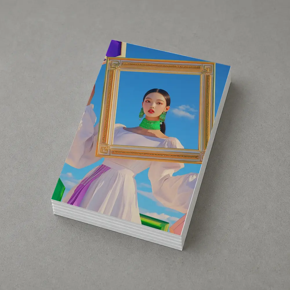 Korean Girl Holding Gold Frame Blue Sky – Postcards