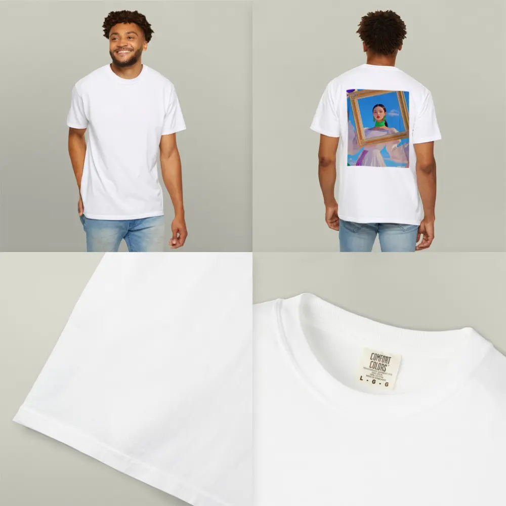 Korean Girl Holding Gold Frame Blue Sky – T-Shirts