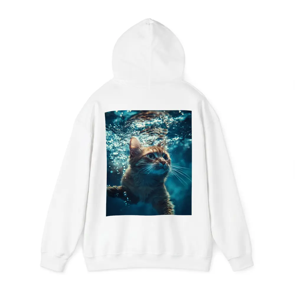 Orange Cat Swimming Underwater Blue Water – Hoodies