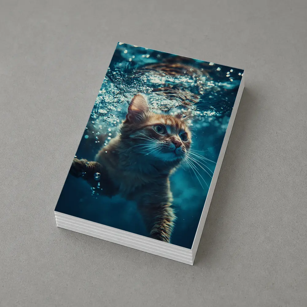 Orange Cat Swimming Underwater Blue Water – Postcards
