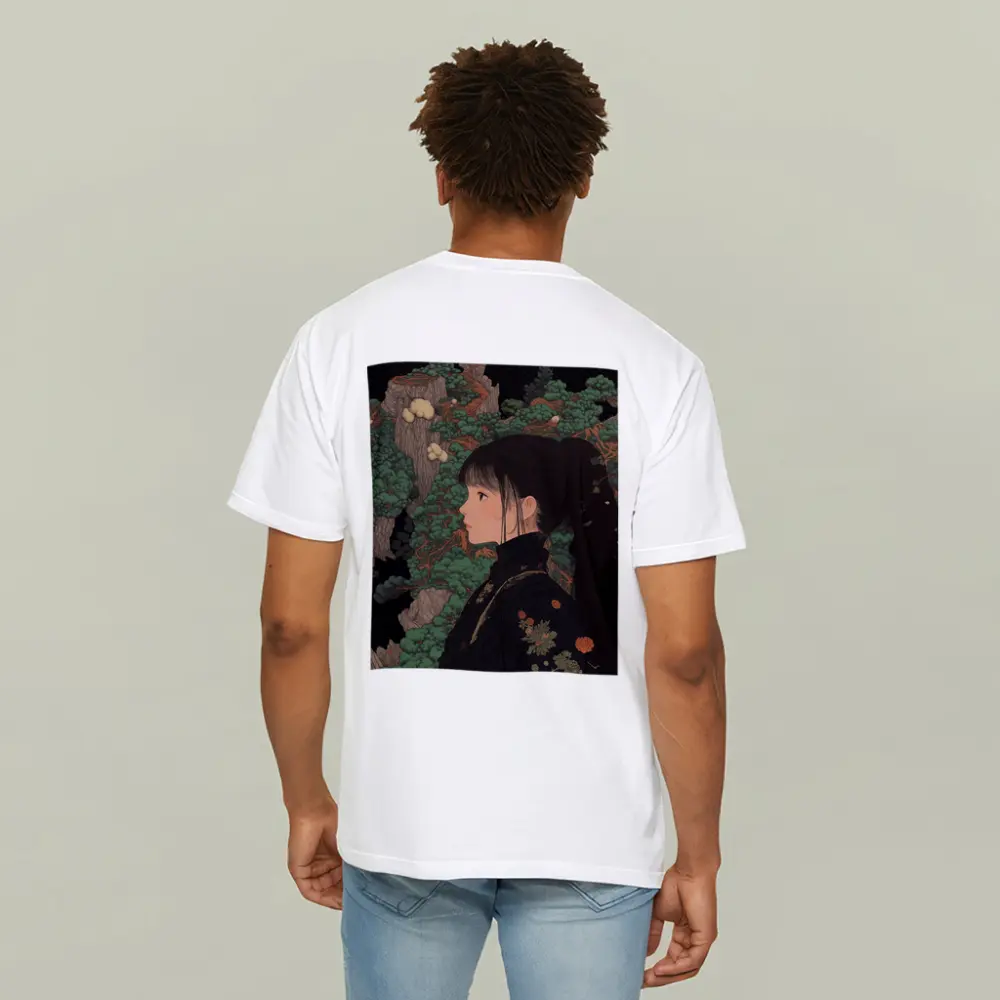 Japanese Illustration Girl Among Ancient Pine Trees – T-Shirts