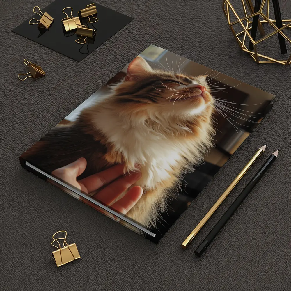 Fluffy Calico Cat Enjoying Indoor Chin Scratch – Notebooks